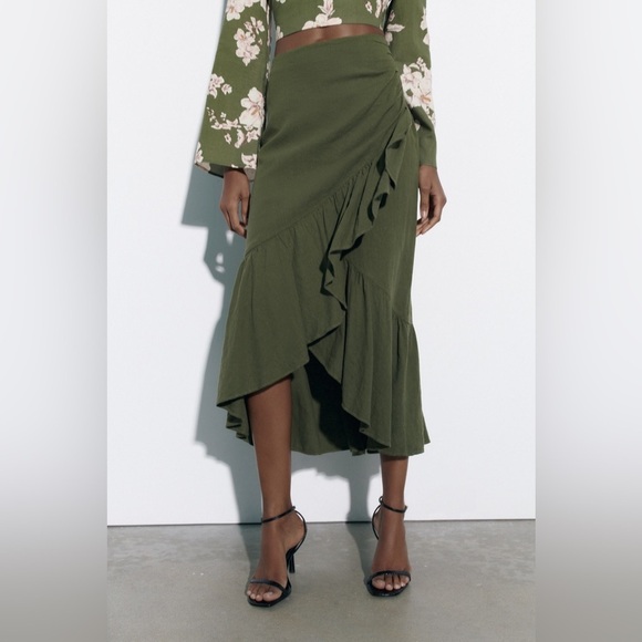 Zara Dresses & Skirts - Zara linen blend ruffle midi skirt